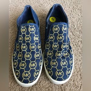 Michael Kors MK Jean Slip On Sneakers, with Gold Logo Stitching, Women Size 5